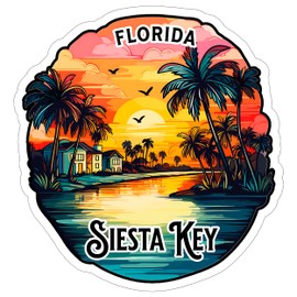 Siesta Key Florida Sticker Adventure Souvenir Decal Vinyl Small Waterproof for Water Bottle Mug Passport Book Scrapbook Notebook Laptop Tumbler Skateboard Computer Phone Size 4" Funny Gift ID44990