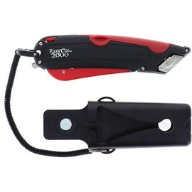 Modern Box Cutter, Extra Tape Cutter at Back, Dual Side Edge Guide, 3 Blade Depth Setting, 2 Blades and Holster - Red Color 2000