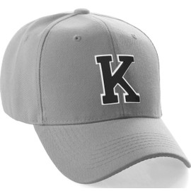 Classic Baseball Hat Custom A to Z Initial Team Letter, Lt Gray Cap White Black Letter K