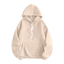 Remidoo Women's Sun and Moon Graphic Hoodies Oversized Long Sleeve Pullover Sweatshirt with Pocket Off-White Small