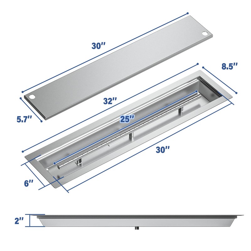 Skyflame Linear Stainless Steel Drop-in Fire Pit Pan and Burner