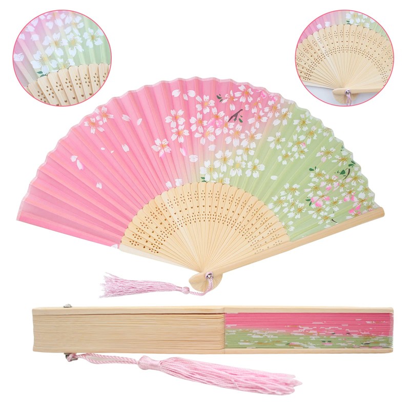 Boshiho Japanese-Style Folding Fan, Stylish, Pure Silk, Dance, Floral Pattern,