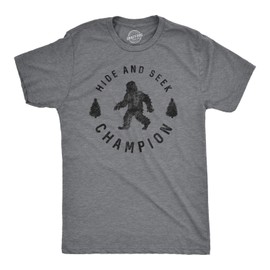 Crazy Dog Men T Shirt Hide and Seek Champion Funny Sasquatch Campfire Story Legend Shirt Bigfoot Tee Humor Witty Graphic Print Dark Heather Grey XXL