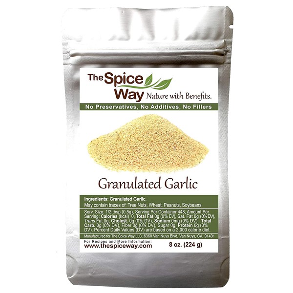 The Spice Way Granulated Garlic - Domestic, US Grown | 8 oz | resealable bag