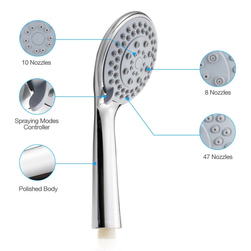 Premiumwire High Pressure Shower Head 5 Settings Handheld Shower Heads