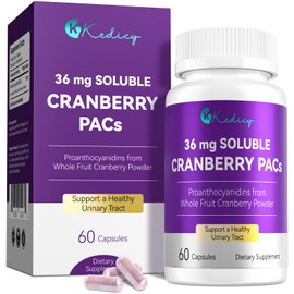 Cranberry Pills - Cranberry Pills for Women & Men with 36 mg Soluble PACs per Capsule for UTI Support & Urinary Tract Health, Made with Whole Fruit Cranberries Powder with D-Mannose & Fiber, 60 Caps
