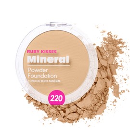 Ruby Kisses Mineral Pressed Powder Foundation, Medium to Full Coverage Natural Finish 0.35 Ounce (Natural Beige)
