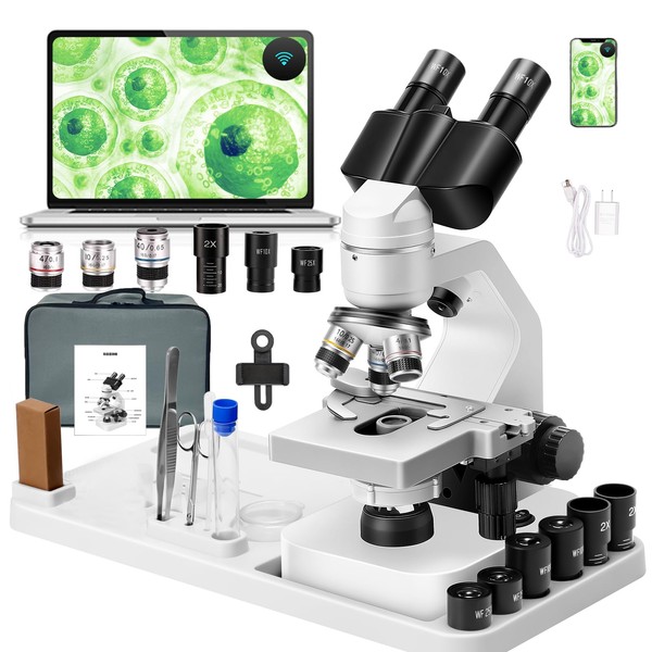FULENIAO Binocular Microscope Double-Layer Stage 40x-2000x Magnification, Upper and Lower