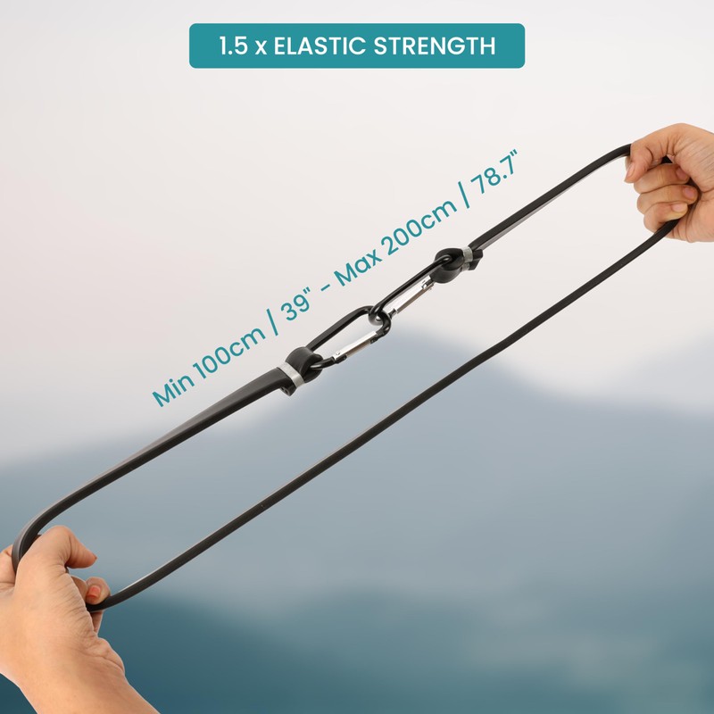 Belle Vous Black Bungee Cords/Tensioning Straps with Carabiner Hooks (4