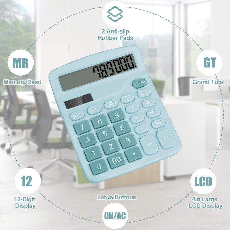 HUTUDD Desktop Calculator, Light Blue Calculator Big Buttons, 12-Digits Large