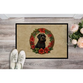 Caroline's Treasures DAC2322MAT Black Russian Terrier Christmas Flowers Doormat Front Door Mat Indoor Outdoor Rugs for Entryway, Non Slip Washable Low Pile, 18H X 27W