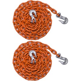 2PCS of 5/16-IN X 12FT Weld High Test Chain, Tow Chain, for Logging, Pulling, Binding, Securing, and Towing All Types of Loads, Grab Hook On Both Ends, Orange, 3,900 Capacity