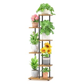 LASZOLA Black 5 Tiered Wood Plant Stand Indoor for Larger Heavy Duty Planter, Sturdy Multi Level Vertical Flowers Racks for Narrow Inside Floor, Decorate Shelving for Hold House Tree, Space Saving