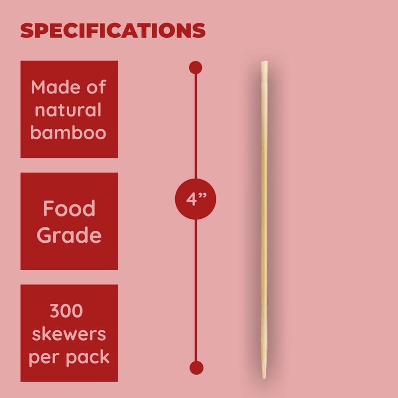 Jacent 4 Inch Appetizer Bamboo Skewers. 300 Count per Pack,