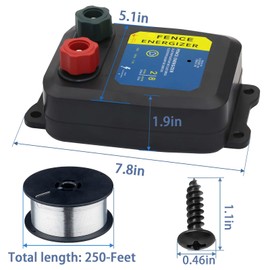folosem Electric Fence Energizer Plus 250,Electric Fence Charger and 17 Gauge Spool Aluminum Wire PE2 0.10 Joule,Livestock Fence Chargers for Containing Pets and Keeping Out Small Nuisance Animals