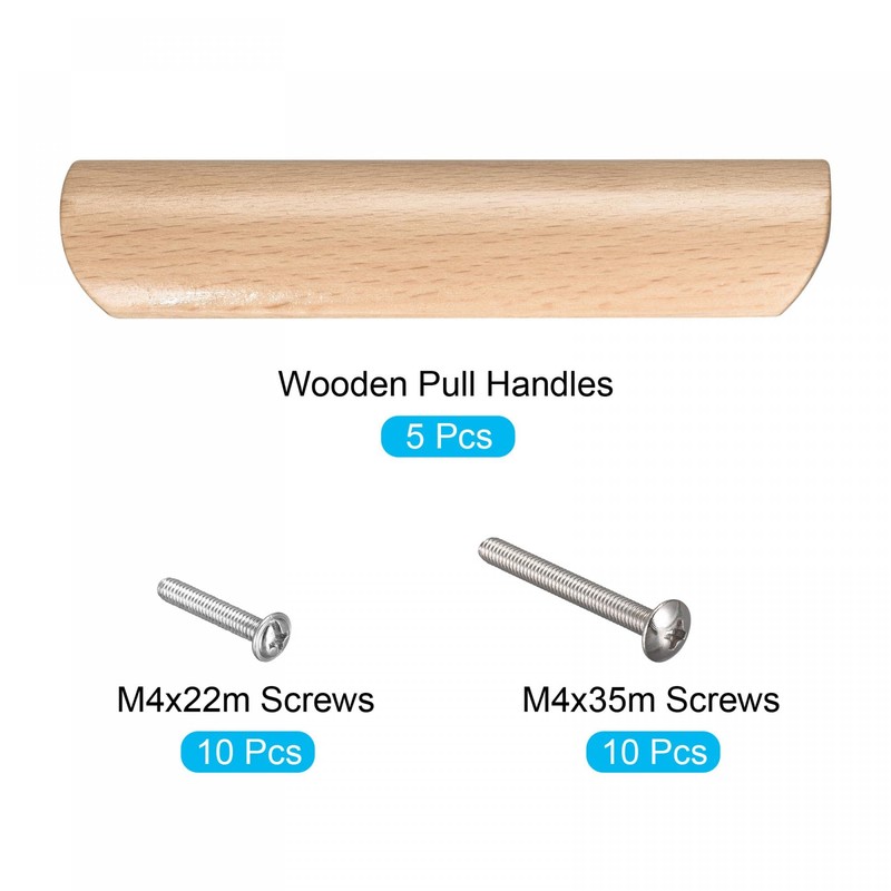 sourcing map Wood Pull Handles, 4.88" 5Pcs Wooden Drawer Unfinished
