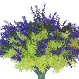 12 Outdoor UV Resistant Artificial Plants Lavender Window Garden Patio Hanging Flowerpot Access Front Porch Indoor Outdoor Home Garden Decoration (Purple)