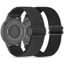 Wizvv 18 mm Braided Loop & Elastic Nylon Wristband, Compatible with Garmin Venu 3S/Venu 2S/Vivomove 3S/Vivoactive 4S, Stretchy Nylon Bracelet for Forerunner 255S/265S Men Women