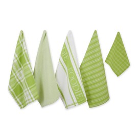 DII Cotton Foodie Kitchen Dish Towels 18 x 28 & Dish Cloth 13 x 13, Set of 5, Ultra Absorbent Washing and Drying Towels for Cooking and Baking-Lime Green