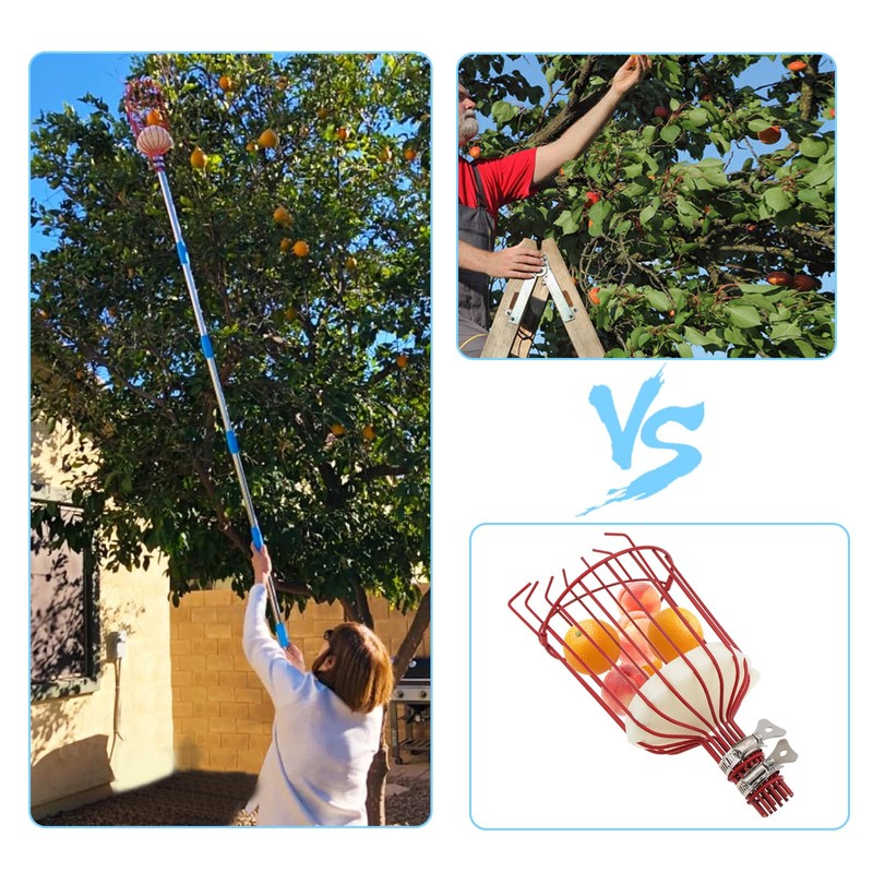 Omninmo Fruit Picker Pole with Basket, 3-8FT Telescoping Adjustable Tool