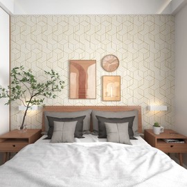 MelunMer Geometric Peel and Stick Wallpaper Gold 118In L 17.7In W Self Adhesive Removable Wallpaper for Bedroom/Bathroom Waterproof Modern Contact Paper for Cabinets Gold Contact Paper Shelf Liner