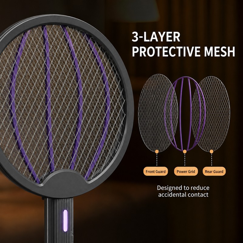 3-in-1 Foldable Rechargeable Electric Mosquito Swatter with Wall-Mount Mode