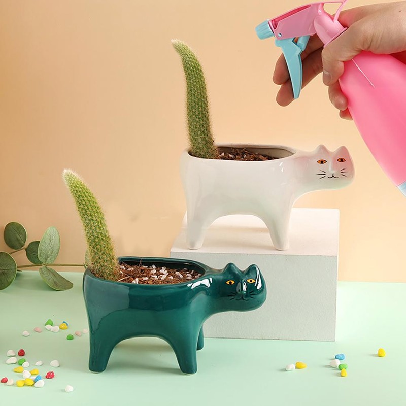 Succulent Planter with Drainage Cat Ceramic Garden Pot Cactus Planter