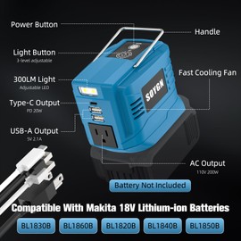 Power Inverter for Makita 18V Battery: Portable Power Supply Inverter Convert - 200W DC 18V to AC 110V~120V Battery Powered Outlet with 2 USB&AC&Type-C Phone Charger Power Station