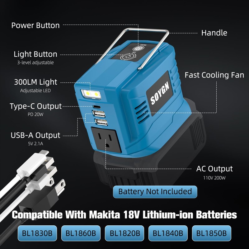 Power Inverter for Makita 18V Battery: Portable Power Supply Inverter