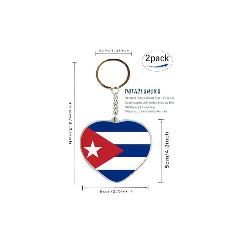 JAVD Llavero cubano con bandera de Cuba, paquete de 2,