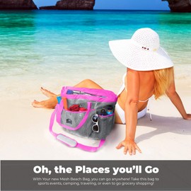 Red Suricata Large Mesh Beach Bag - Beach Bags and Shopping Bags, grey/pink