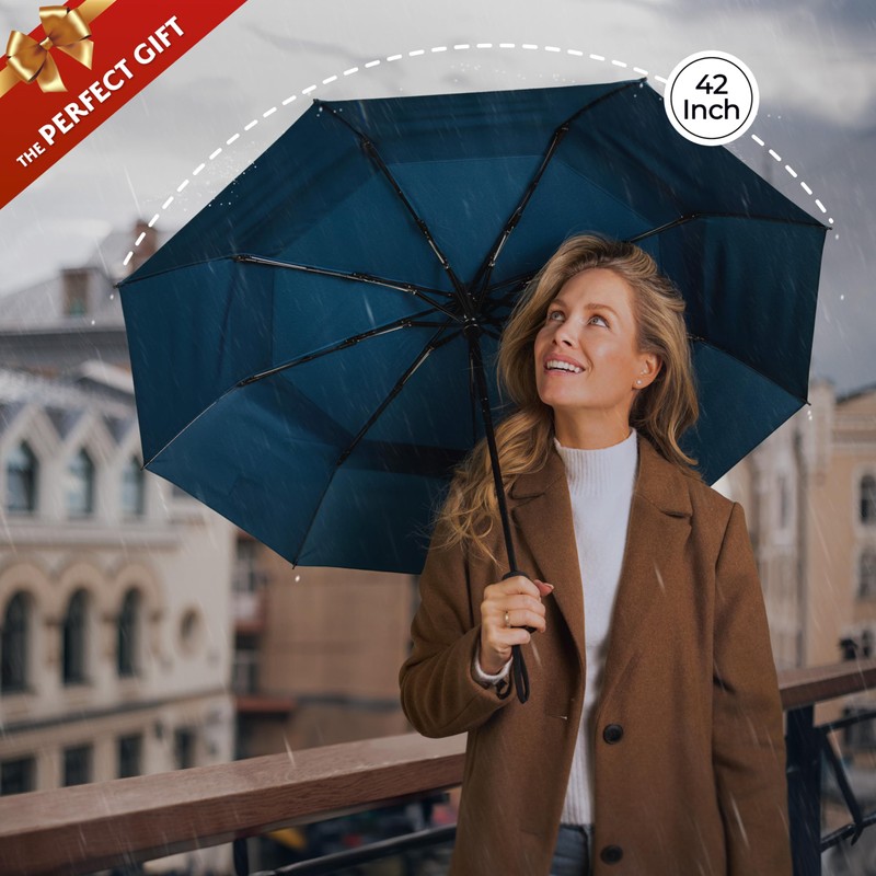 TUMELLA Strongest Windproof Travel Umbrella (Compact, Superior & Beautiful), Small