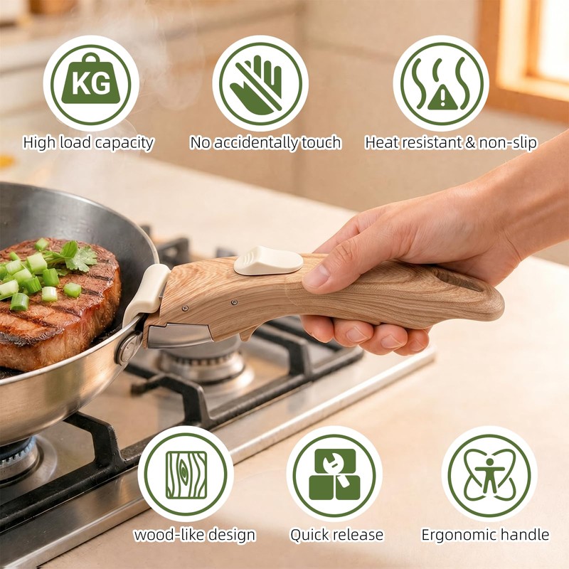 MENGBEI Detachable Pot Handle Wood-Like, Universal Detachable Pot Handles,Pot Handles
