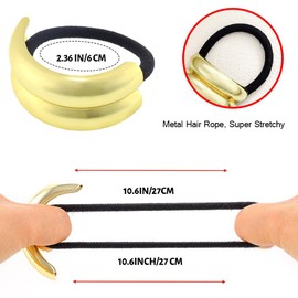 Jewemia 4 Pcs Metal Hair Ties for Thick Hair Gold Hair Tie Stretchy Ponytail Holder Non-Damage Hair Accessories for Women and Girls (Gold Set 01)