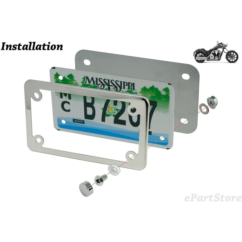 LFPartS Motorcycle Polished Slim Style Stainless Steel License Plate Frame,
