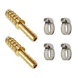LIONMAX Hose Barb Reducer Fittings 2 PCS, 1/4'' to 3/8'' Barb Hose ID, Brass Hose Barb Splicer Mender Adapter, with 4 Hose Clamps, for Air/Water/Fuel