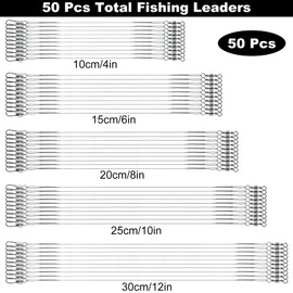 Realure 50 Pieces Steel Leader Pike Fishing Set with Swivels & Snaps, 5 Sizes Stainless Steel Fishing Accessories Predatory Fish, Leader Fishing Leaders for Spin Fishing, Leader Line for Saltwater