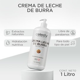 CELESTY | Crema Hidratante - Leche de Burra Nutritiva 1L | Crema Corporal con Extractos Naturales para Todo Tipo de Piel | Ideal para Cuidado de la Pi