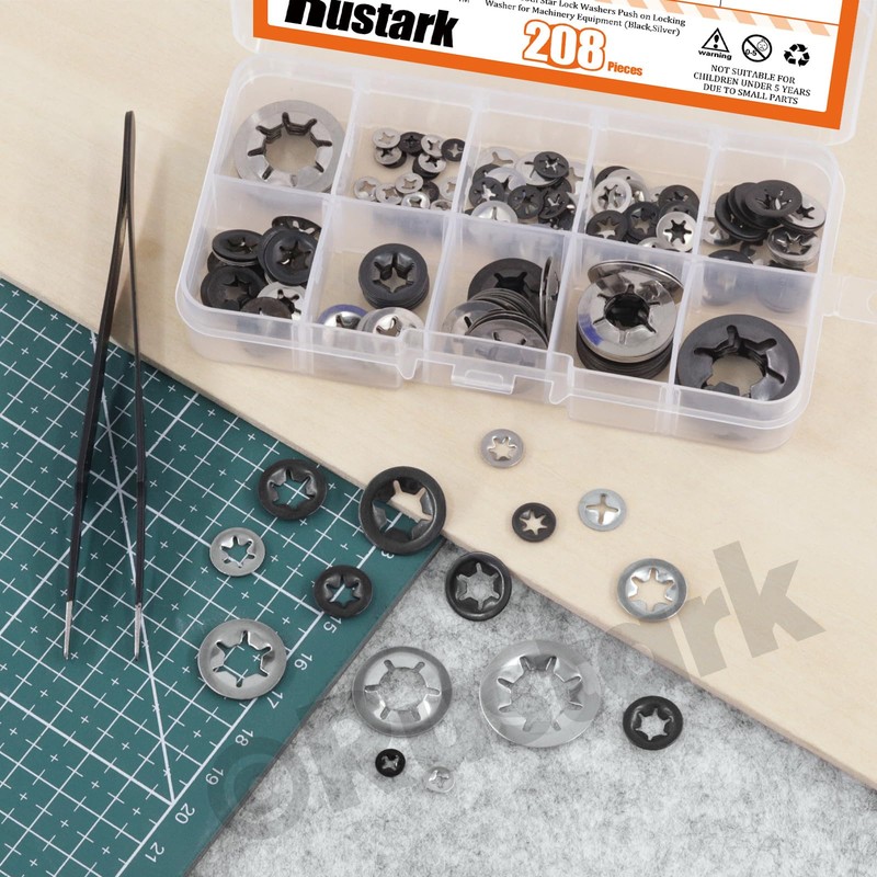 Rustark 208Pcs M2-M12 9 Sizes Internal Tooth Star Lock Washers