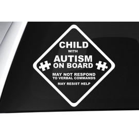 Child with Autism On Board Safety Sticker - Autism Awareness Printed Sticker For Vehicles - Emergency Services Warning Car Sticker (White)