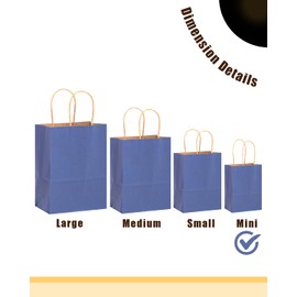 qiqee 24 Pcs Deep Blue Mini Paper Gift Bags with Handles 6"x4.5"x2.5" Small Brown Kraft Party Favor Treat Bags Multiple Uses (Mini size)