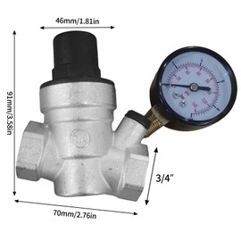 Water Pressure Reducing Regulator Valve for 22mm, 3/4” Electroplated Brass Pressure Reducing Valve with 0-10 Bar Gauge, Piping Water Control Valve for Heavy Duty (for 22mm(3/4"))