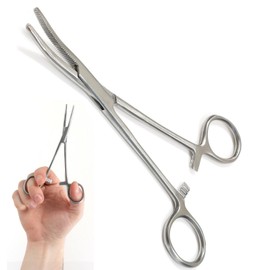 Panther Surgical Stainless Steel 4'' 6'' 8'' 10'' 12'' Straight or Curved Unhooking Pliers Sea Fly Carp Fishing Forceps (Curved, 6'')