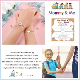 SUNSH Back to School Gifts Mommy and Me Bracelet Mother Daughter Matching Heart Bracelets Set for 2 First Day of School Gifts for Her Him Separation Anxiety Gifts for Mother Daughter Son
