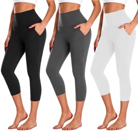 NEW YOUNG 3 Pack Capri Leggings for Women with Pockets-High Waisted Tummy Control Workout Gym Yoga Pants
