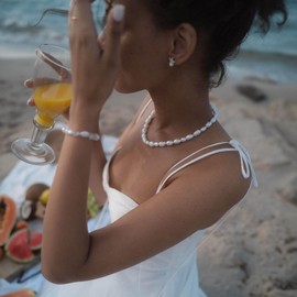 Purelei® Keshi Moonlight Gold Necklace - Made of Durable Stainless Steel - Necklace with Natural Pearls - Adjustable Length 40-45 cm - Fashion Jewellery for Your Individual Look - Pearl Necklace