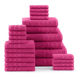 Casa Platino 24 Piece 100% Cotton Towel Set for Bathroom, 2 Bath Sheets, 2 Large Bath Towels(30"x 60"), 2 Gym Towels(24"x 48") 6 Hand Towels, 8 Washcloths & 4 Fingertip Towels, Soft Towel Set- Fuchsia
