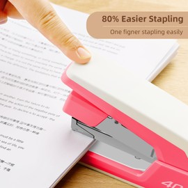 Deli Effortless Desktop Stapler, Heavy Duty Stapler, 40-50 Sheet Capacity, One Finger, No Effort, Includes Staples & Staple Remover, Rose
