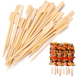 Bamboo Skewers 8 inch, Bamboo Sticks for Cocktail 100pcs Shish Kabab Skewers Sticks Wide Flat Paddle Wooden Skewers for Barbeque, Grilling, Appetizers, Food Picks, Cocktail Picks for Party