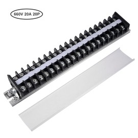 uxcell Barrier Terminal Strip Block 660V 20A Dual Rows 20P DIN Rail Base Screw Connector